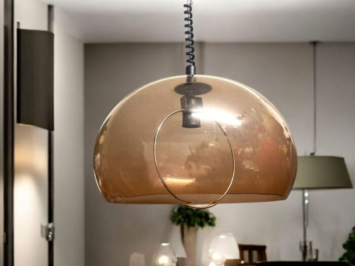 large brown transparent acrylic hanging light 1970s 1