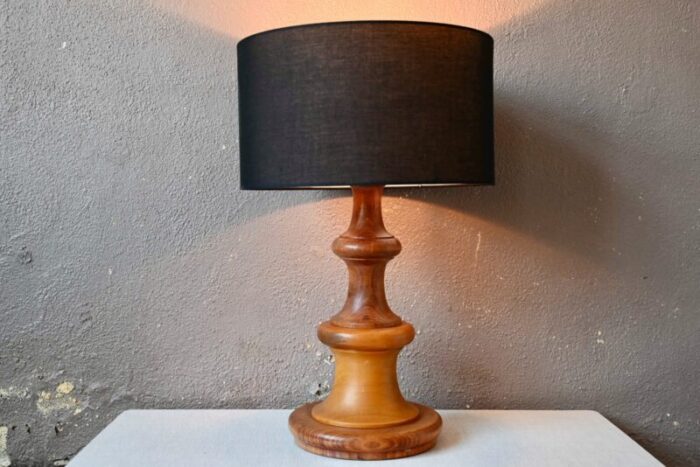 large brutalist wooden table lamp 1970s 1