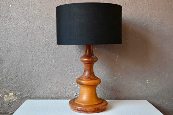 large brutalist wooden table lamp 1970s 6