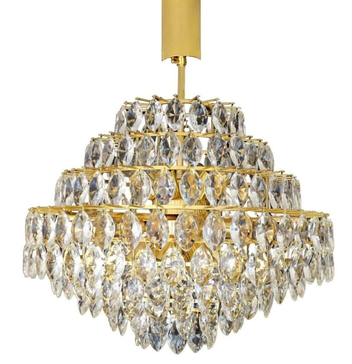 large chandelier in crystal and brass from bakalowits soehne 1960s 1