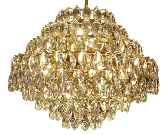 large chandelier in crystal and brass from bakalowits soehne 1960s 19