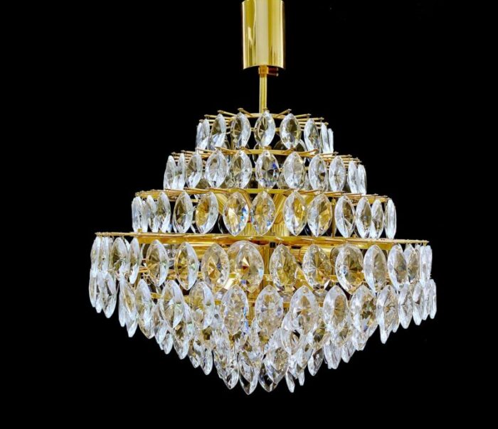 large chandelier in crystal and brass from bakalowits soehne 1960s 8