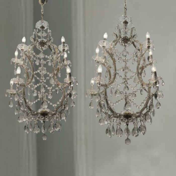 large crystal murano chandeliers maria teresa 1960s set of 2 14