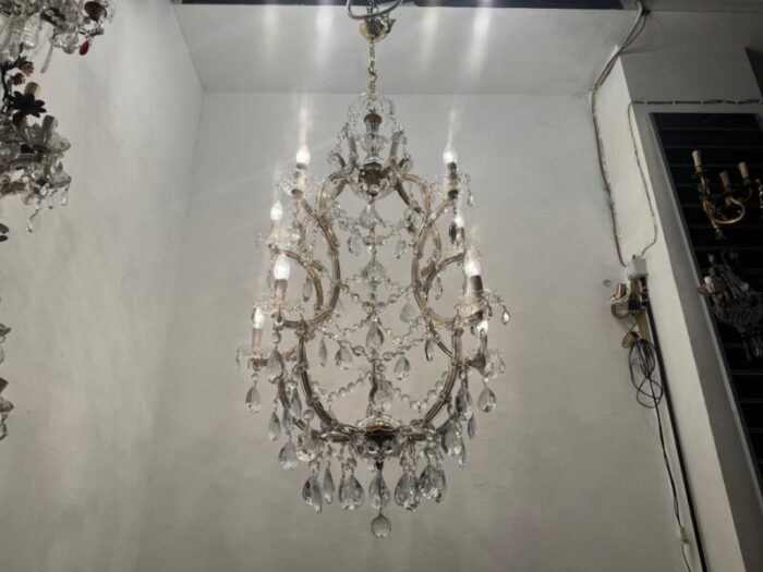 large crystal murano chandeliers maria teresa 1960s set of 2 2