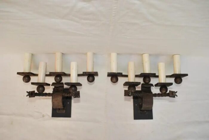 large french 1920s wrought iron sconces a pair 0541