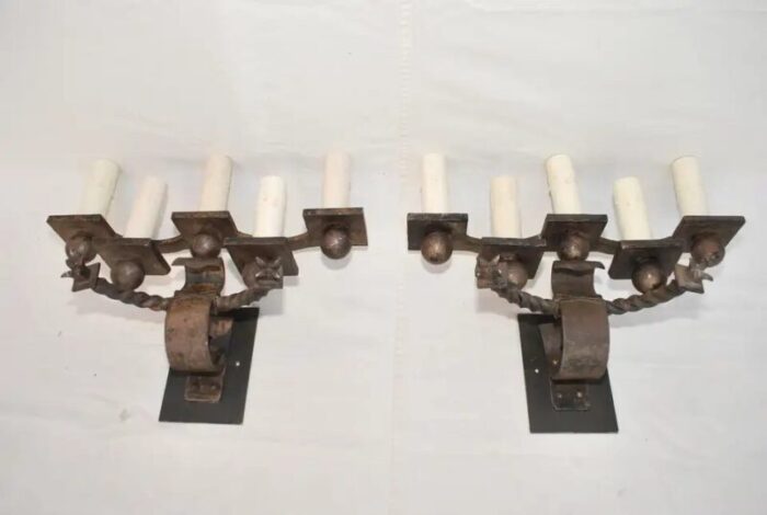 large french 1920s wrought iron sconces a pair 5015