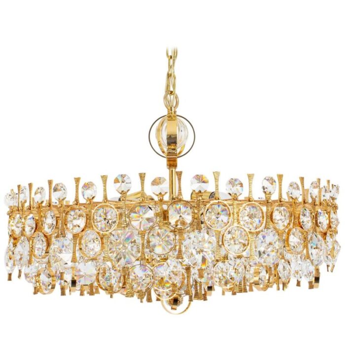 large gilt brass and crystal chandelier attributed to palwa germany 1970s 1