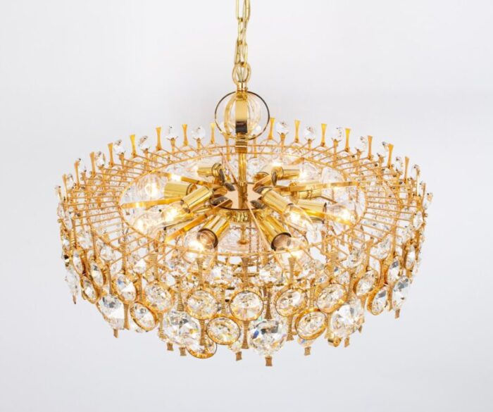 large gilt brass and crystal chandelier attributed to palwa germany 1970s 10