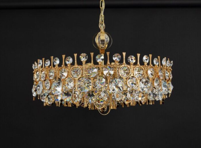 large gilt brass and crystal chandelier attributed to palwa germany 1970s 14