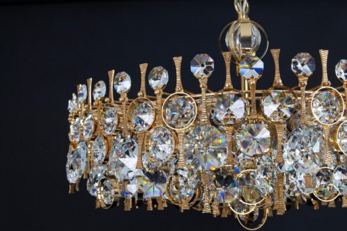 large gilt brass and crystal chandelier attributed to palwa germany 1970s 15