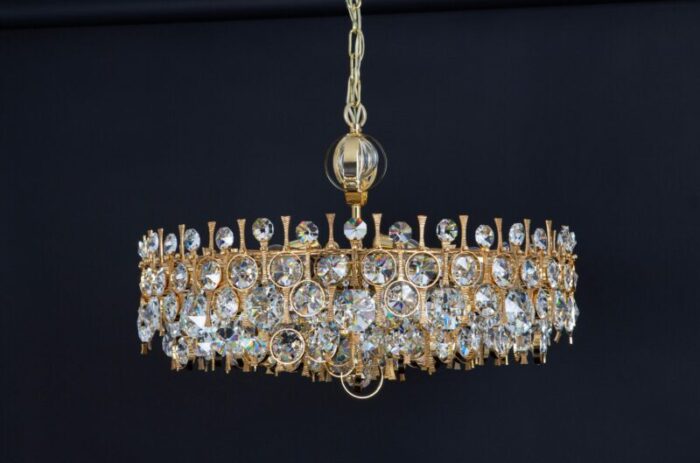 large gilt brass and crystal chandelier attributed to palwa germany 1970s 16