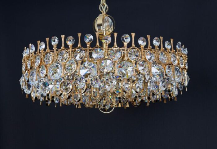 large gilt brass and crystal chandelier attributed to palwa germany 1970s 17