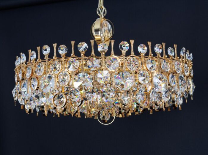 large gilt brass and crystal chandelier attributed to palwa germany 1970s 18