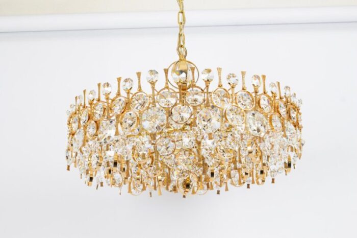 large gilt brass and crystal chandelier attributed to palwa germany 1970s 2