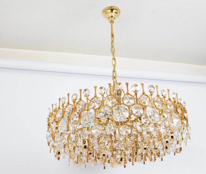 large gilt brass and crystal chandelier attributed to palwa germany 1970s 4