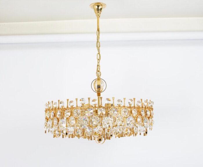 large gilt brass and crystal chandelier attributed to palwa germany 1970s 5