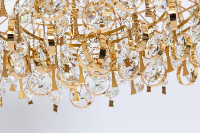 large gilt brass and crystal chandelier attributed to palwa germany 1970s 6