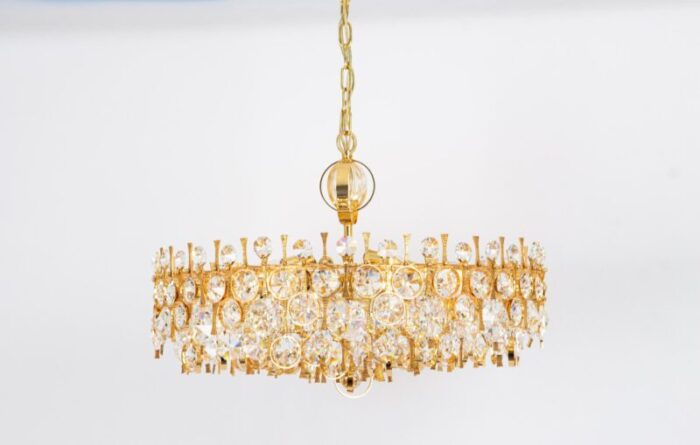 large gilt brass and crystal chandelier attributed to palwa germany 1970s 7