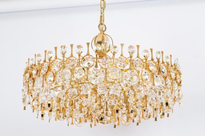 large gilt brass and crystal chandelier attributed to palwa germany 1970s 8