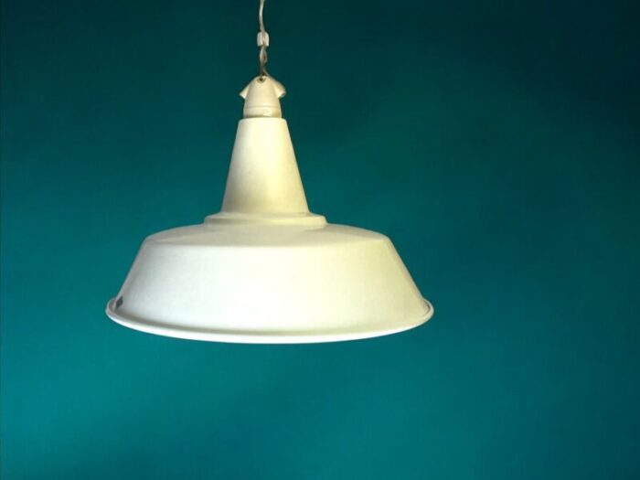 large industrial scandinavian white aluminium hanging lamp england 1970s 1