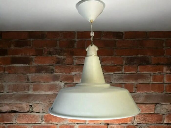 large industrial scandinavian white aluminium hanging lamp england 1970s 2