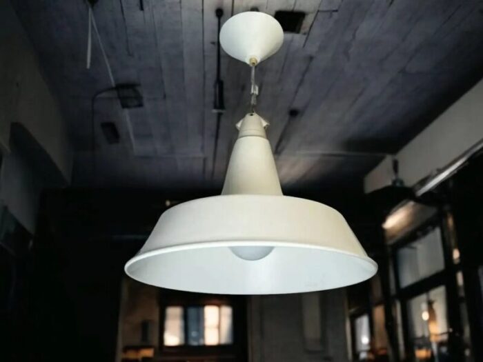 large industrial scandinavian white aluminium hanging lamp england 1970s 3