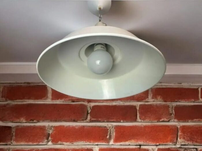 large industrial scandinavian white aluminium hanging lamp england 1970s 4