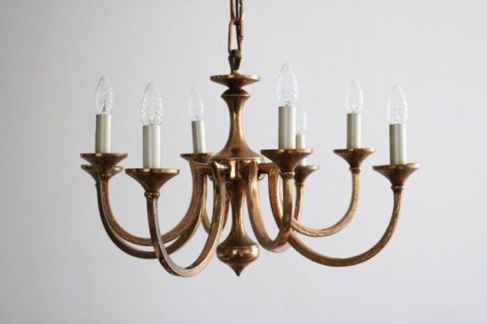 large italian brutalist bronze chandelier 1960s 1