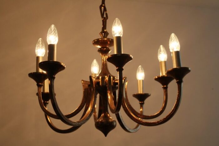 large italian brutalist bronze chandelier 1960s 10