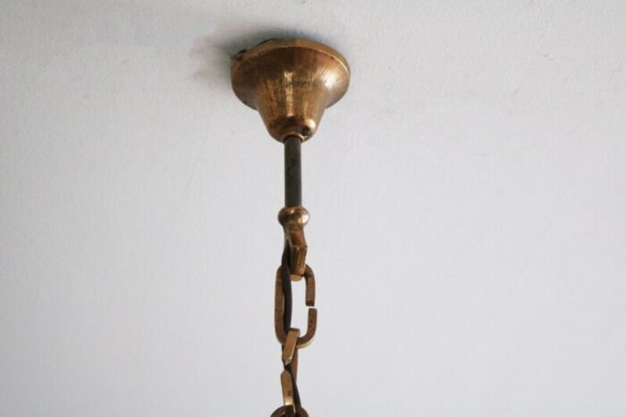 large italian brutalist bronze chandelier 1960s 12