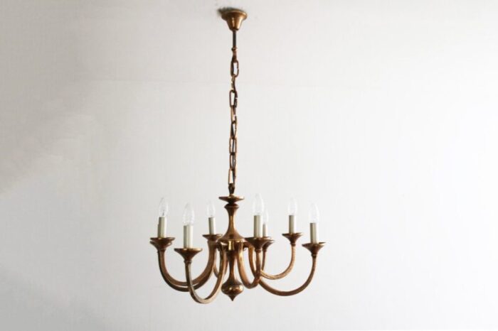 large italian brutalist bronze chandelier 1960s 2