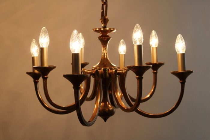 large italian brutalist bronze chandelier 1960s 3