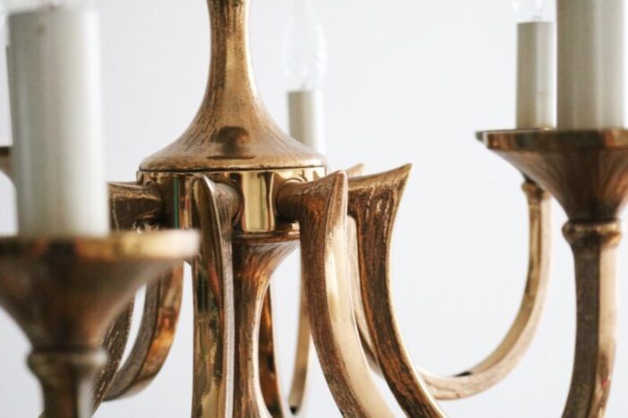 large italian brutalist bronze chandelier 1960s 7