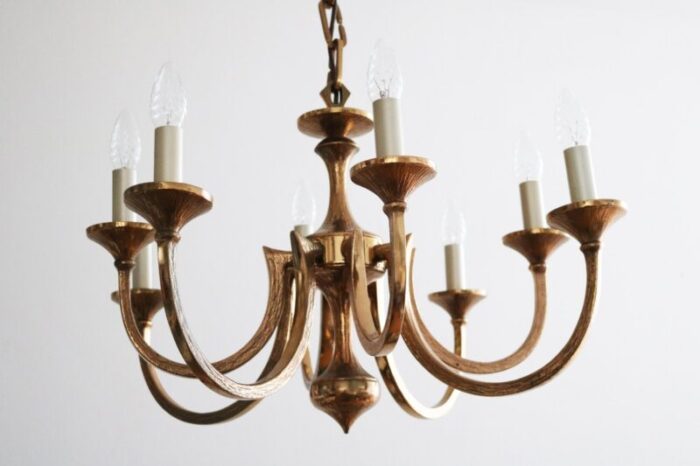 large italian brutalist bronze chandelier 1960s 9