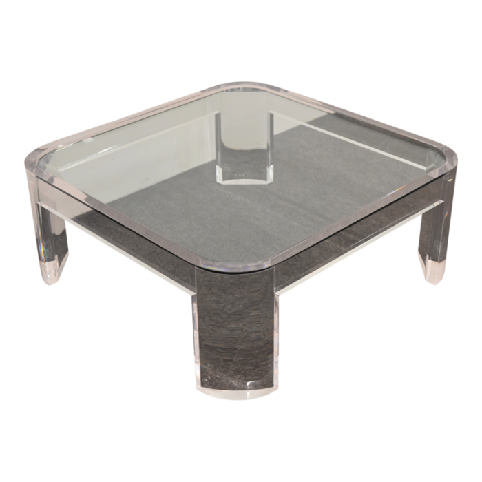 large lucite and glass coffee table by les prismatiques 1970s 0148