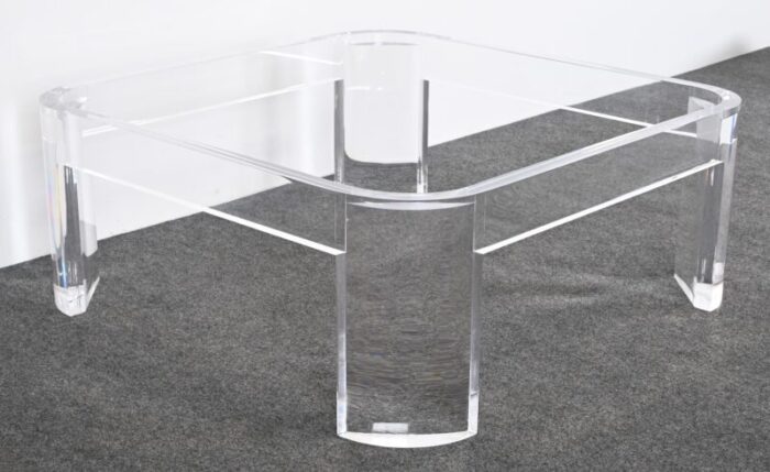 large lucite and glass coffee table by les prismatiques 1970s 0454