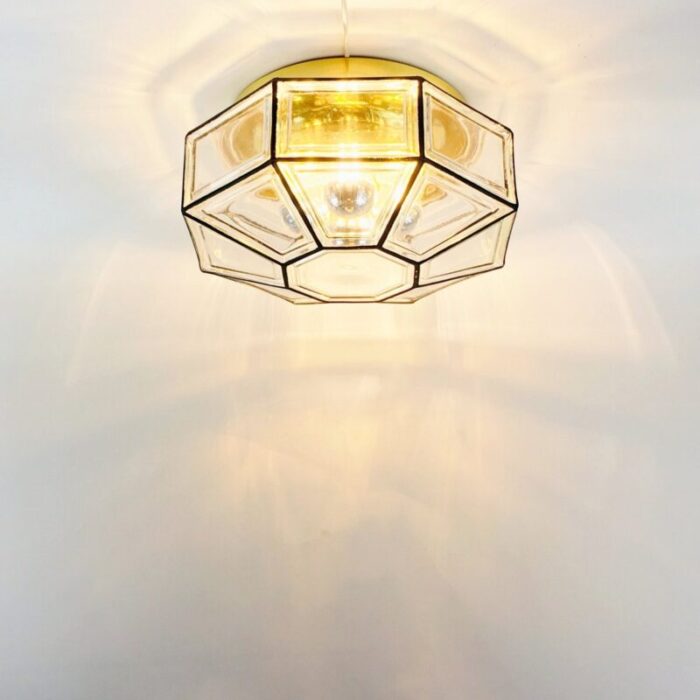 large mid century glass ceiling light from limburg 1960s 5