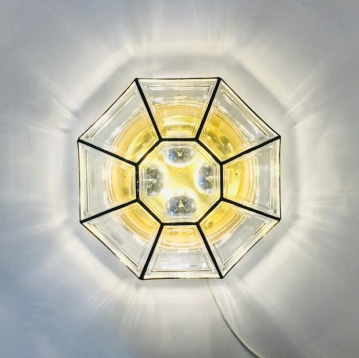 large mid century glass ceiling light from limburg 1960s 8