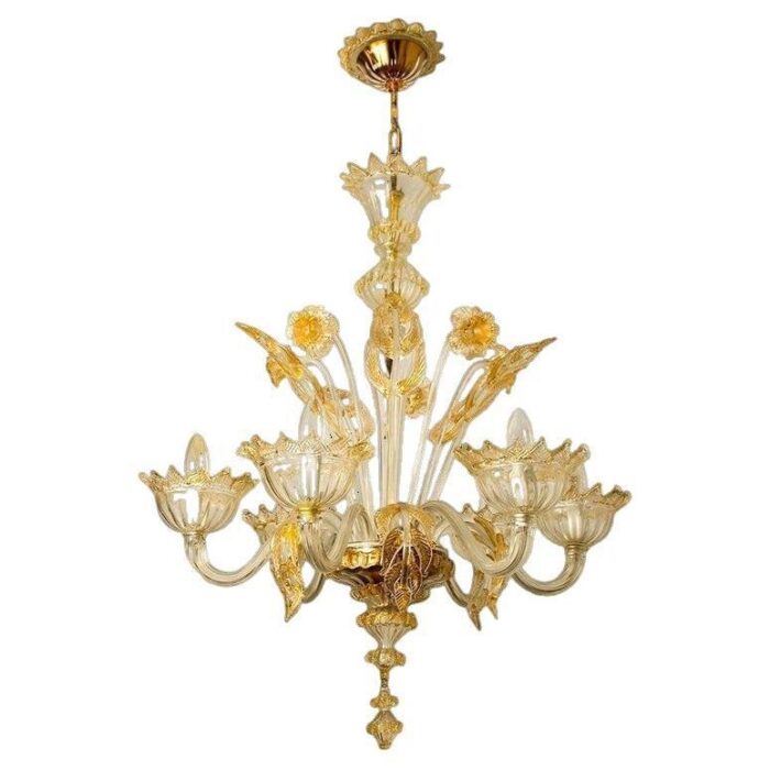 large venetian chandelier in gilded murano glass from barovier 1950s 1