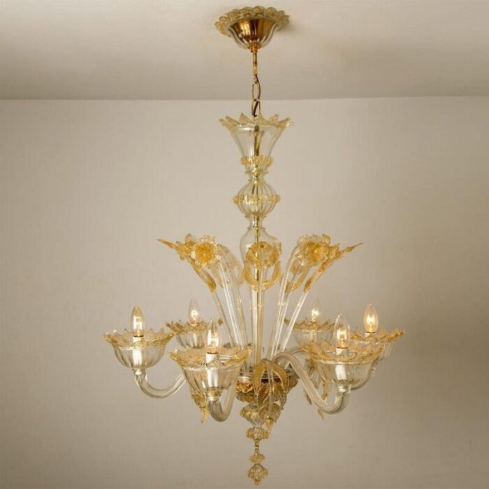 large venetian chandelier in gilded murano glass from barovier 1950s 12