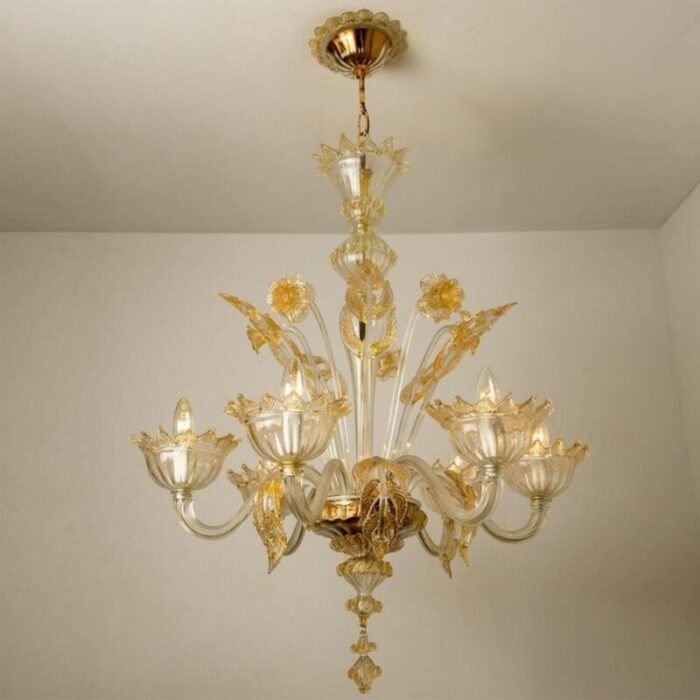 large venetian chandelier in gilded murano glass from barovier 1950s 14