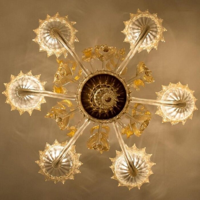 large venetian chandelier in gilded murano glass from barovier 1950s 16