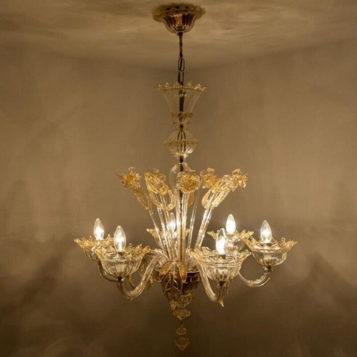 large venetian chandelier in gilded murano glass from barovier 1950s 20