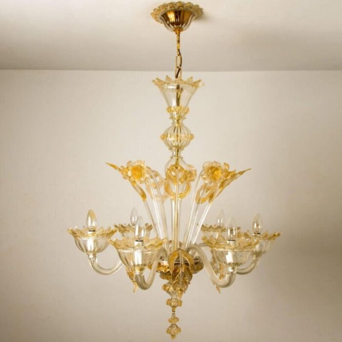 large venetian chandelier in gilded murano glass from barovier 1950s 3