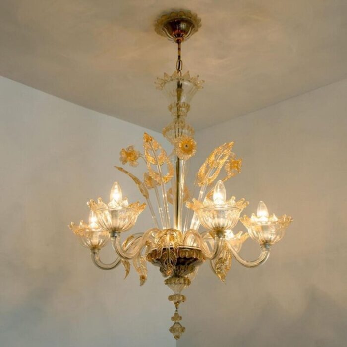 large venetian chandelier in gilded murano glass from barovier 1950s 5