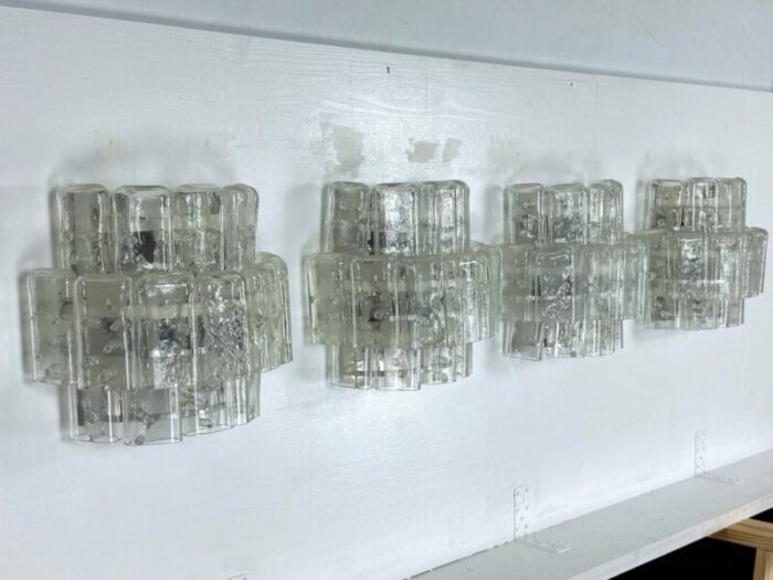 large vintage clear murano glass sconces by vistosi manner 1970s set of 4 1