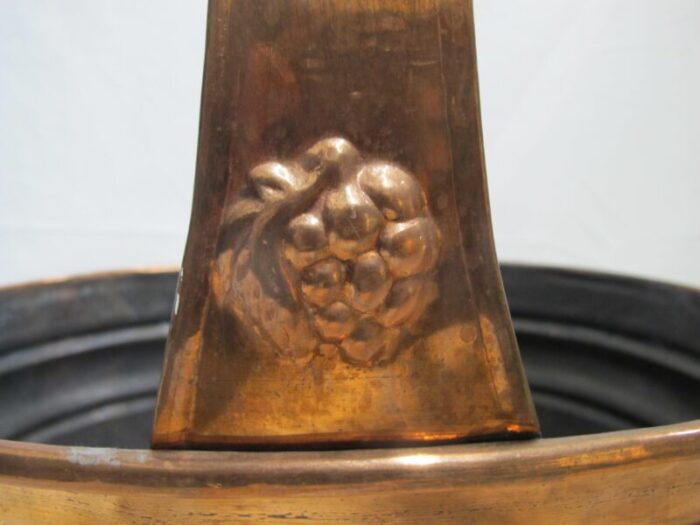 large vintage copper rustic basket with grape bunch design at handle 0112