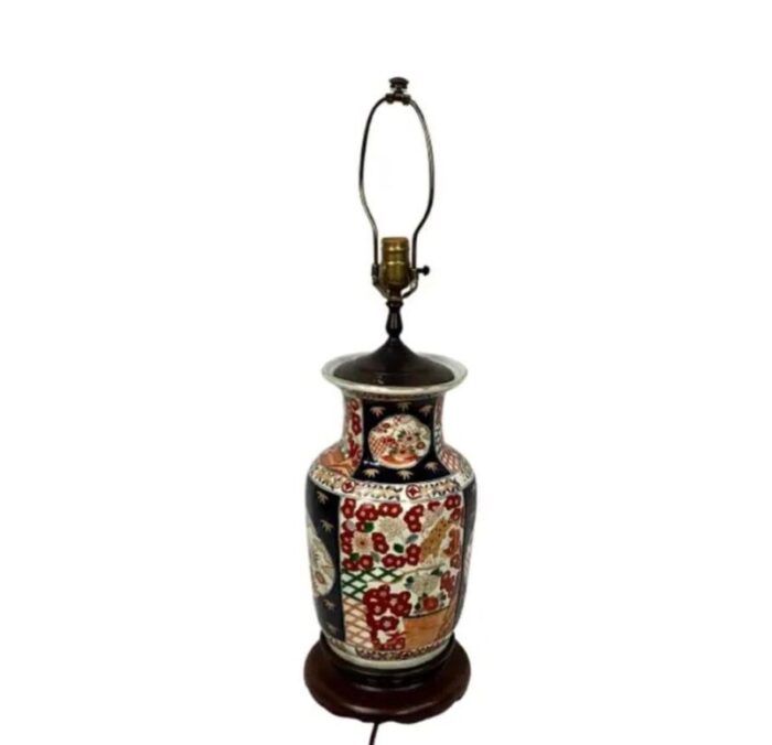 large vintage japanese imari lamp 8382