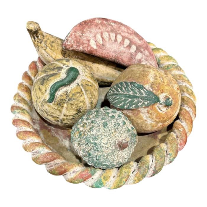 large vintage terracotta fruit braided bowl hand painted pottery 6 pieces 4350