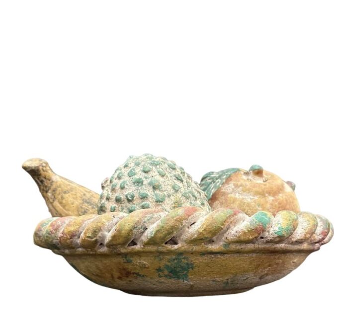 large vintage terracotta fruit braided bowl hand painted pottery 6 pieces 6113